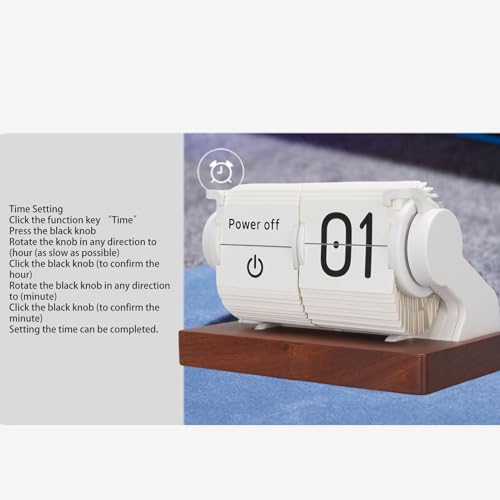 Automatic Mini Flip Clock, Rechargeable Retro Vintage Mechanical Digital Auto Flip Desk Clock with Wood Base, Large Number Timer Calendar Alarm for Home Office Hotel CAF (White)