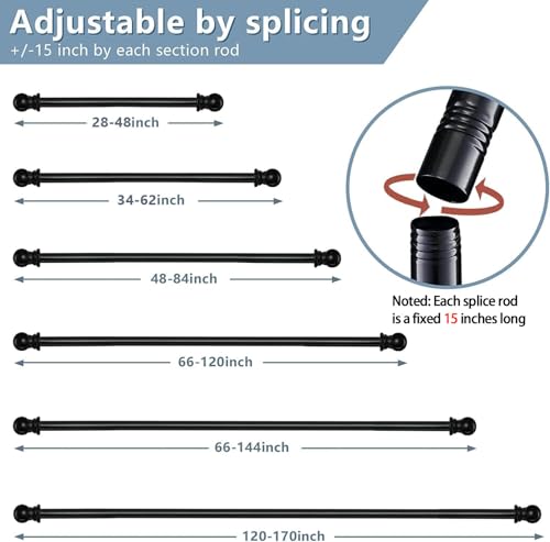 Black Curtain Rods for Windows 28 to 48 Inch - 1”Heavy Duty Curtain Rod with Adjustable Brackets,Stainless Steel Metal Drapery Rods for Kitchen,Bedroom,Sliding Door