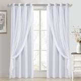 DWCN White Blackout Curtains with Sheer Overlay Thermal Insulated Mix & Match Double Layer Window Panels for Bedroom Living Room Drape Sewn with Tiebacks Grommet Top 52" Wx84 Lx2