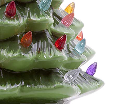 Christmas is Forever Lighted Tabletop Ceramic Tree, 16 Inch Green Tree with Multicolored Lights