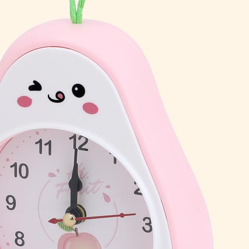 Mechanical Alarm Clock Colorful Cartoon Design, Gentle Alarm, Fruit Appearance for Living Room 4.5" L x 2.2" W x 5.3" H Pink