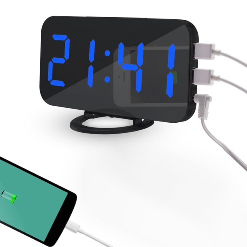 Cabilock Digital Alarm Clock with Mirror Surface Led Display Dual USB Charging Ports Snooze 3-Level Dimmer Digital Bedside Clock for Bedroom Desk Office