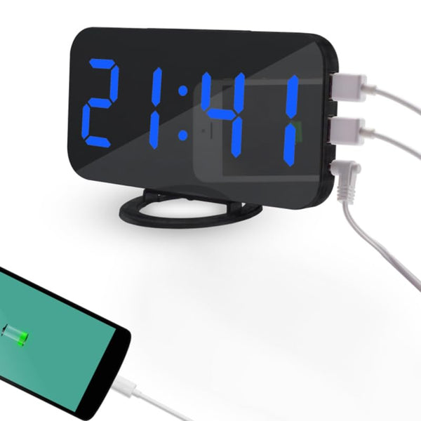 Cabilock Digital Alarm Clock with Mirror Surface Led Display Dual USB Charging Ports Snooze 3-Level Dimmer Digital Bedside Clock for Bedroom Desk Office