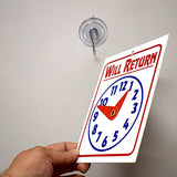 Double Sided "Will Return" Clock and "Open Come in" Sign with Adjustable Clock Hands & Suction Cup, 1 Unit