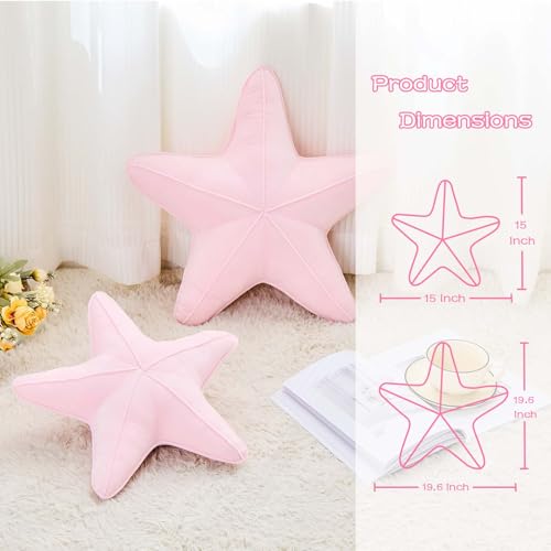 Uvvyui Starfish Pillow Cute Star Decorative Throw Pillows with Soft Velvet Sea Pillow Aesthetic Home Decor Ocean Beach Cushion（Pink, 15 Inch）