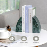 Marble Bookends for Shelves, 8Lbs Large Stone Bookends for Heavy Books, Non-Slip Heavy Duty Book Stopper, Modern Decorative Book Ends for Bookshelf Table Home Decor(Green)