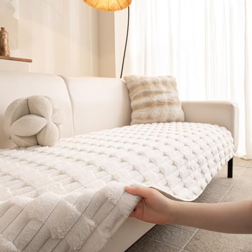 MYSKY HOME 100% Waterproof Couch Cover for Dogs, Plush Pet Couch Covers for Sofa Washable, Couch Covers for 3 Cushion Sofa Pet Friendly, Non-Slip Durable Sofa Cover Slipcover Protector, Cream, 35"x83"