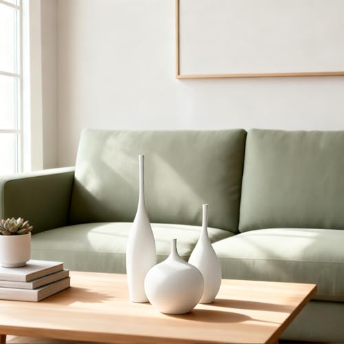 Relexome White Ceramic Vase Modern Boho Wabi-Sabi Flower Vase Set of 3 Decorative Aesthetic Vases for Centerpieces Pampas Matte Minimalist Vases for Living Room Table Shelf Home Decor Gift