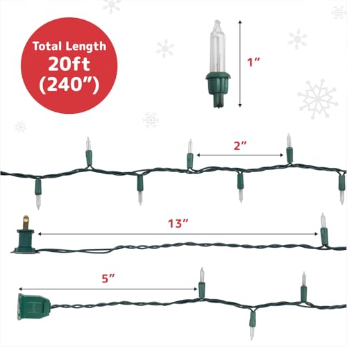PREXTEX 100 Count Clear Christmas Lights - 20 ft Ultra Bright String Lights with Green Wire for Indoor and Outdoor Use, Christmas Trees, Holidays, Patios and Garden