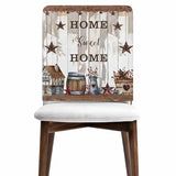 Sweet Home Country Star Dining Chair Cover Set of 4,Removable Chair Back Covers Retro Farm Gray Brown Wood Grain Washable Kitchen Chairs Slipcover for Home Dining Room Office Hotel