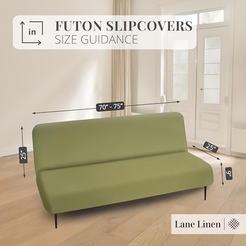 LANE LINEN Armless Futon Cover - Easy Stretchable Futon Covers Full Size, Soft Elastic Textured Fabric Sofa Bed Cover, Sofa Protector Cover for Kids, Machine Washable Couch Slipcover - Olive Green