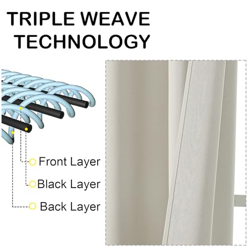 OVZME Natural Room Darkening Curtains for Bedroom 72 Inches Long 2 Panels, Thermal Insulated Energy Saving Blackout Curtains for Living Room, Dual Rod Pocket Blackout Drapes, 2x40Wx72L Inches
