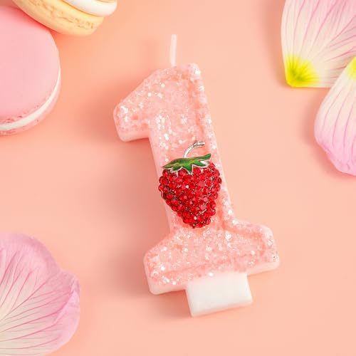 PHD CAKE Number 1 Strawberry Birthday Candles, Strawberry Themed Number Candles, Cake Number Candles, Party Celebration