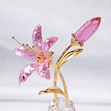 YWHL Crystal Lily Flower Figurine with Vase, Handmade Pink Glass Lily Flower Gifts for Woman, Wedding Gifts for Couple, Home Party Decorations (Pink)