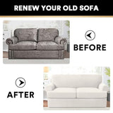 PrinceDeco T Cushion Loveseat Slipcover - 3 Pieces Sofa Cover for 2 Cushion Couch with 2 Individual T Shape Seat Covers Width Up to 76 Inch - Stretch, Machine Washable, Porcelain