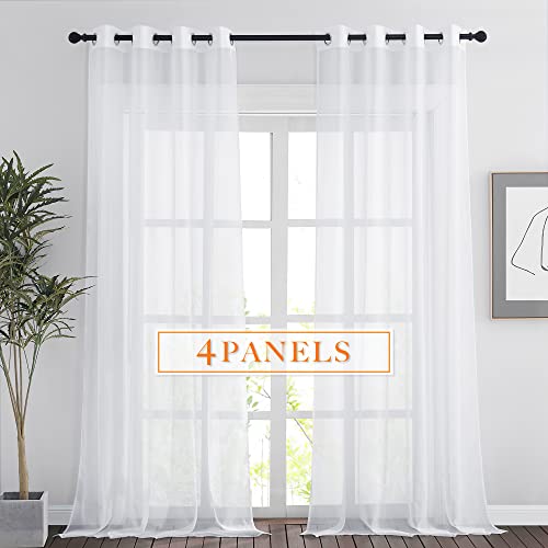 RYB HOME White Sheer Curtains 96 inches Long 4 Panels Set for Living Room, Light Filtering Voile Window Drapes with Grommet for Bedroom, W 54" x L 96"