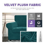 ZNSAYOTX Luxury Velvet Chair Slipcovers with Arms 2 Piece Stretch Chair Covers for Living Room Soft Armchair Slipcover Anti Slip Dog Pet Friendly Furniture Protector (Deep Teal),30"-47"(1 Cushion)