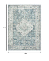 LIVEBOX Washable Area Rug 9x12 Rugs for Living Room Bedroom, Non-Slip Boho Indoor Carpet for Dining Room Office, Low-Pile Farmhouse Soft Carpets for Kids Nursery Room Playroom, Blue