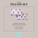 Martha Stewart Americana Stripe Lobster Indoor Outdoor Decorative Pillow 2-Pack Set, UV Fade Resistant, Water Repellent, Printed Coastal Design, Red/Blue, 11"x18"