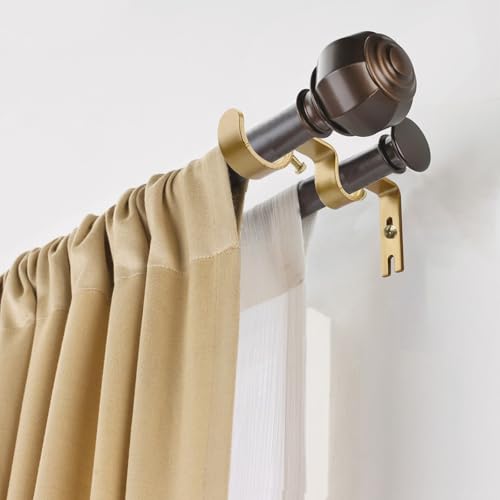 Double Curtain Rod Bracket 6 Pack Metal Curtain Rod Holders for Wall Sturdy Curtain Bracket for 1 Inch Curtain Rod Gold Wall Mounted Curtain Rod Hooks for Bedroom Living Room Patio