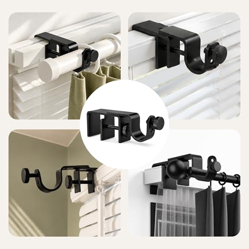 Outside Mounted Blinds Curtain Rod Bracket -- Tool-Free No Drill Installation for 1.3-2 Inch Rectangular Headrails, Black 3-Pack