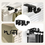 Outside Mounted Blinds Curtain Rod Bracket -- Tool-Free No Drill Installation for 1.3-2 Inch Rectangular Headrails, Black 3-Pack