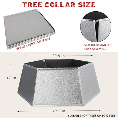 Blissun Fabric Christmas Tree Collar, Hexagonal Christmas Tree Ring, Glittering Willow Christmas Tree Skirt for Tree Decorations (Glitter Silver)
