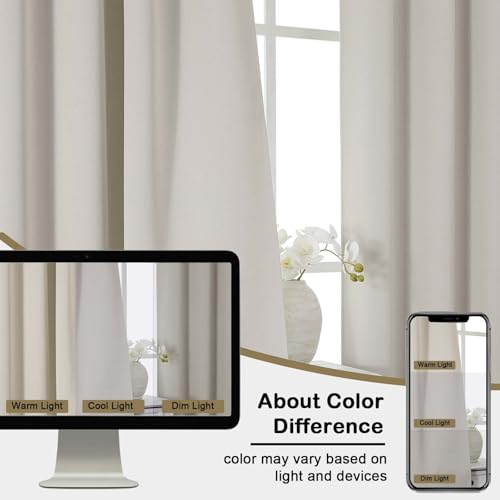 OVZME Natural Room Darkening Curtains for Bedroom 72 Inches Long 2 Panels, Thermal Insulated Energy Saving Blackout Curtains for Living Room, Dual Rod Pocket Blackout Drapes, 2x40Wx72L Inches