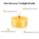 48 Packs Beeswax Tealight Candles, 100% Pure Beeswax Candles | 4-Hour Extended Burn Time | Natural Beeswax Tea Candle in Clear Cup, Perfect for Home Decor,Air Purification,Fragrance