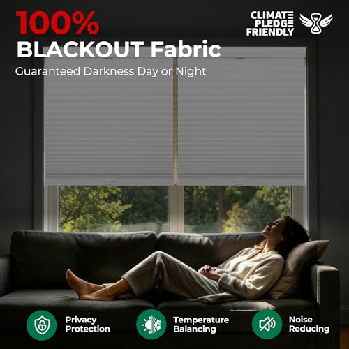 Allesin Top Down Bottom Up Cellular Shades,Blackout Blinds Noise Reduction,Cordless Cellular Shades Room Darkening Honeycomb Blinds,Blackout (White,27"x64")