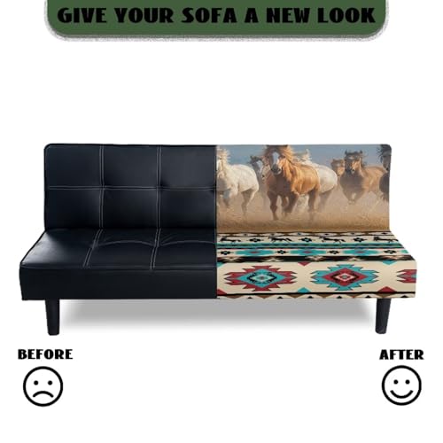 Running Horse Futon Couch Covers Full Size Ethnic Style Furniture Protector Aesthetic Decor Easy Going Stretch Sofa Slipcover Washable
