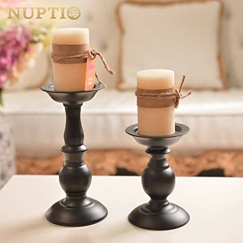 NUPTIO Black Candle Holder for Pillars: Rustic Metal Candle Stands Set