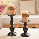 NUPTIO Black Candle Holder for Pillars: Rustic Metal Candle Stands Set