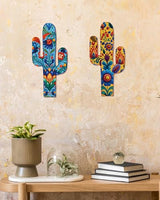 Putuo Decor Aztec Cactus Wall Decor Set of 2, Western Wooden Home Decor, Farmhouse Rome Decor Mexican Wall Art for Living Room, Bedroom, Kitchen, Office