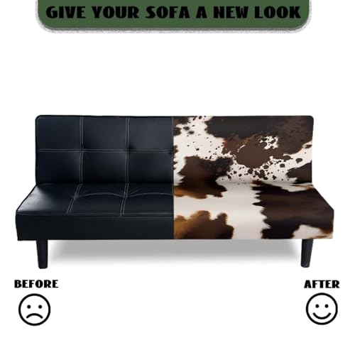 Brown Cow Print Futon Cover with Elastic Bottom,Soft Couch Cover Stretch Futon Slipcover Armless Futon Bed Cover Furniture Cover for Living Room Home Decoration