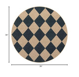 Lahome Checkered Easy Jute Round Rug 3ft, Outdoor Entryway Rug Washable
