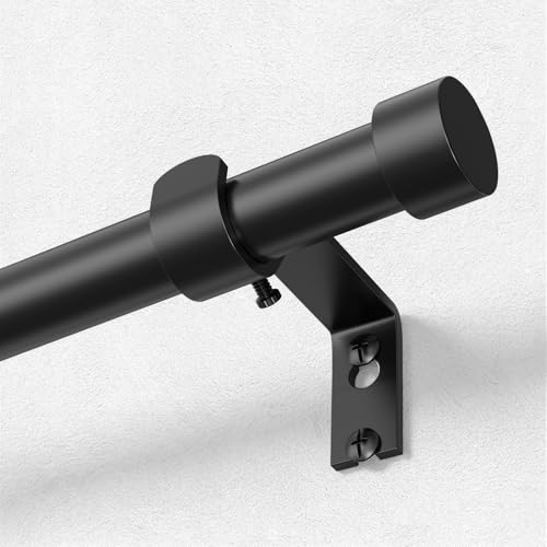 OLV Black Curtain Rod 36 to 91 Inch, 1 Inch Adjustable Modern Curtain Rods for Windows, Decorative Heavy Duty Window Treatment Rods with End Cap Finials, Telescopic Splicing Drapery Pole, Easy Install