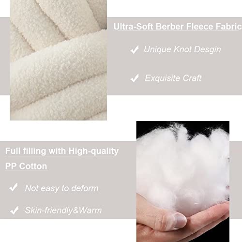 XIAIJIA White Round Knot Pillow 14'' Round Throw Pillow, Soft Plush Knot Round Pillows Decorative, Modern Home Decorative Cushion for Bed, Bedroom, Sofa, Couch, Teen Room
