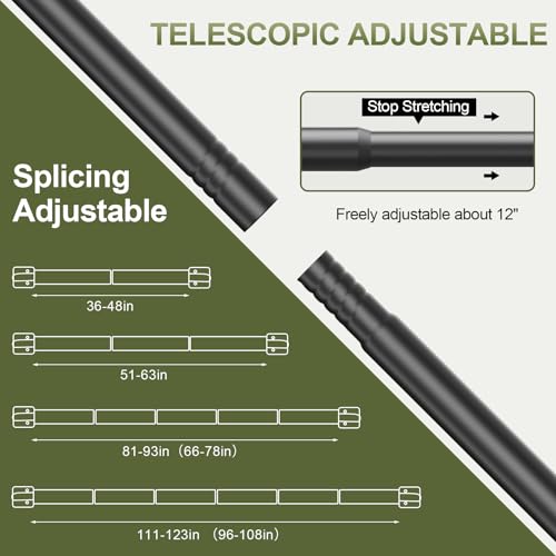 Curtain Rods for Windows 36 to 60 inch, 5/8" Blackout Wrap Around Curtain Rod Telescoping Adjustable for Sliding Door Bedroom Kitchen RV, Black (36"-63")