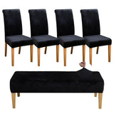FORCHEER Black Velvet Dining Chair Covers with Bench Slipcover for Dining Room Stretch Dining Table Chair Covers 4 and A Bench Cover Removable Washable