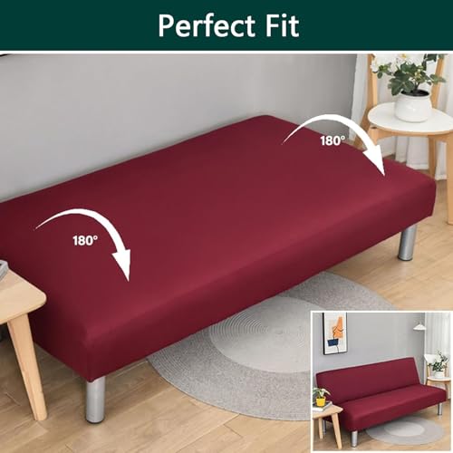 Folding Futon Slipcover, Washable Soft Futon Cover Stretch Armless Sofa Bed Cover for Folding Sofa Bed for Pets Living Room (Navy Blue,Small)
