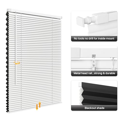 LazBlinds No Tools No Drill Cordless 1" Vinyl Mini Blinds, 100% Blackout Blinds for Indoor Windows, Room Darkening Privacy Window Blinds and Shades for Interior, 22" W x 64" H, White