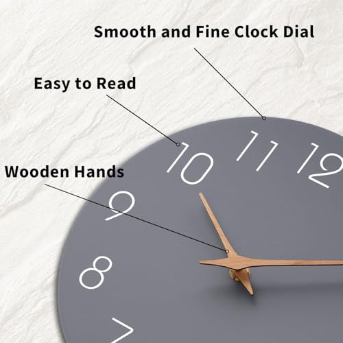 Mosewa Wall Clock 12 Inch Gray Silent Non Ticking Battery Operated Modern Simple Clock Decorative for Kitchen Home Bedroom Bathroom Office Living Room