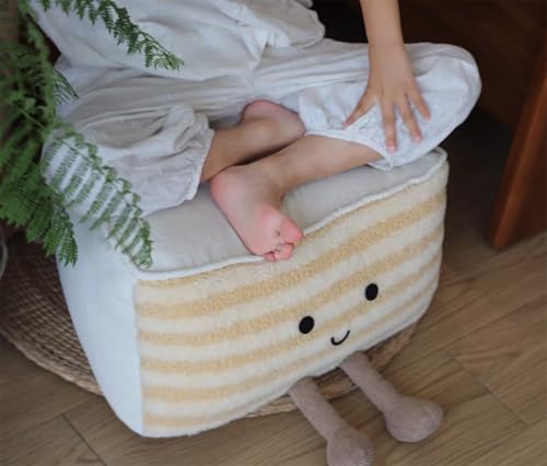 Tingting's Dream Creative Stuffed Pouf Ottoman Sofa Floor Poufs Foot Rest Tatami Bedroom Foam Particles Pouf Foot Stool Rush Cushion (Beige, 45×20CCM/17.7"×7.87")