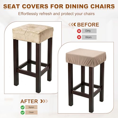 uxcell 2 Pcs Seat Covers for Dining Chairs, Bar Stool Covers Stretch Chair Seat Protector Waterproof Saddle Stools Slipcover with Elastic Band for Kitchen Bar, Diamond Pattern Dark Gray