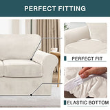 FantasDecor 4 Piece Sofa Velvet Couch Covers for 3 Cushion Stretch Slipcover with Individual Seat Cushion Elastic Furniture Protector for Pets, Machine Washable (Sofa, Ivory)
