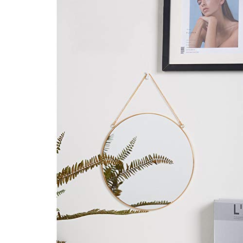 Dahey 11.8-inch Small Hanging Circle Mirror Wall Decor Gold Round Mirror with Hanging Chain for Office Bathroom Bedroom Living Room Dorm College, Gold