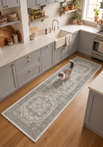 2x8 Non-Slip Runner Rug, Gray Vintage Distressed