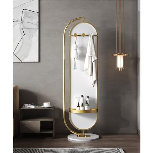 Full-Length Mirror Floor-Standing Full-Length Mirror, Rotatable Fitting Mirror, Home Dressing Mirror with Hanger Hook Storage Tray Full Length Floor Mirror (C)