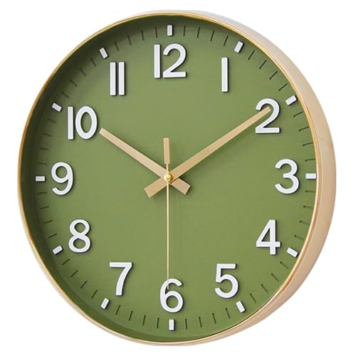 HZDHCLH Wall Clocks Battery Operated,Wall Clock Green Gold,8 inch Wall Clock Silent Non Ticking Modern 3D Numbers for Kitchen Bedroom Living Room Office Classroom Decor